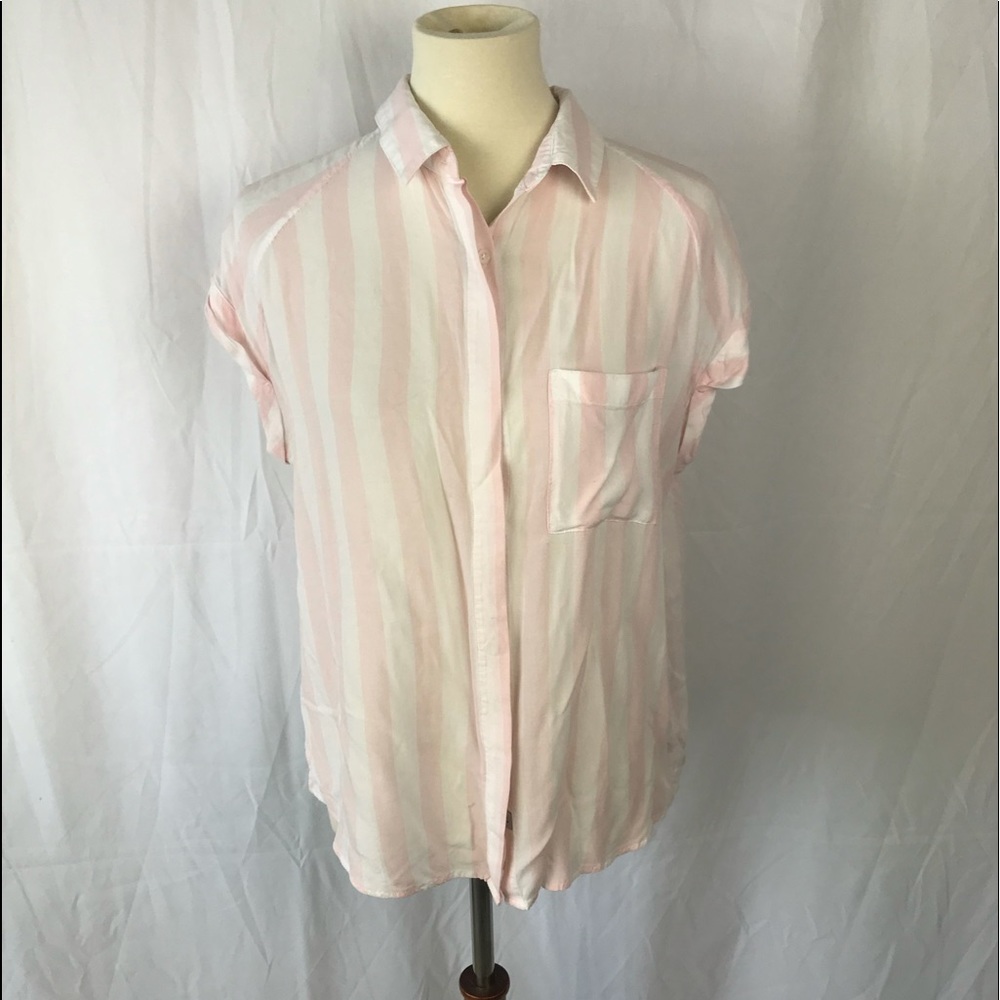 Rails Light Pink & White Stripe Button Up Shirt/L